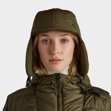 Olive Arctic Aviator front view flaps down on model