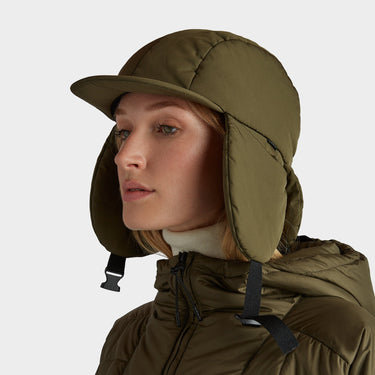 Olive Arctic Aviator side view flap downs on model