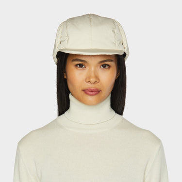 Ecru Arctic Aviator front view flaps up on model