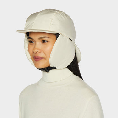 Ecru Arctic Aviator side view flaps down on model