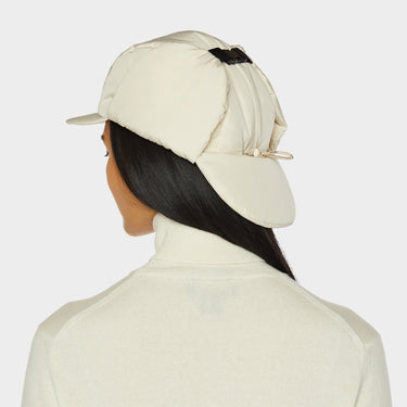 Ecru Arctic Aviator side back view flaps up on model