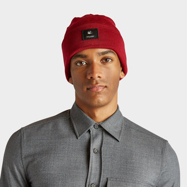 Red Boreal Beanie front view on model