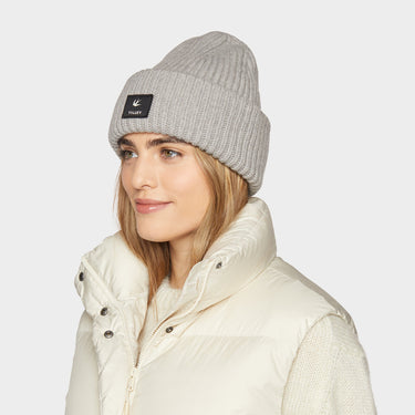 Grey Alpine Beanie side view on model