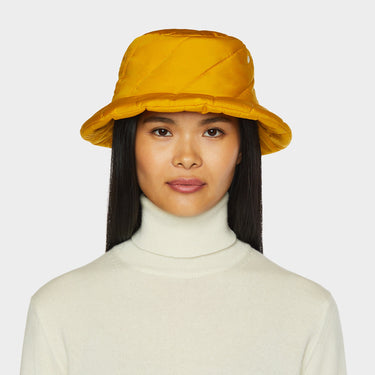 Mustard Yellow Abbott Bucket front view on model