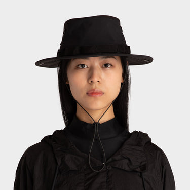 Black Recycled Utility Hat front view on model