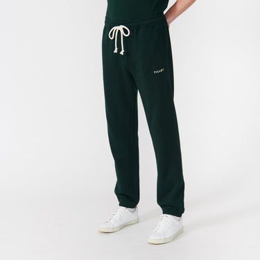 Dark Green Men's Organic French Terry Jogger side view on model