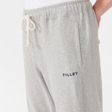 Grey Mix Men's Organic French Terry Jogger cord close up on model