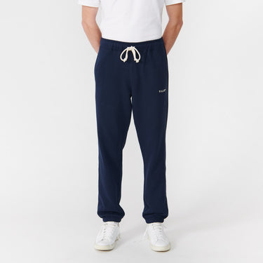 Navy Men's Organic French Terry Jogger front view on model