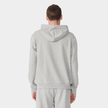 Grey Mix Men's Organic French Terry Hoodie back view on model