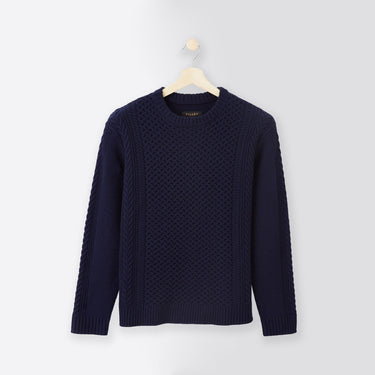 True Navy Cableknit Crewneck Sweater front view