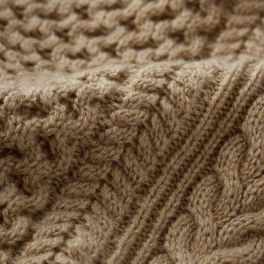 Camel Cableknit Crewneck Sweater textile close up