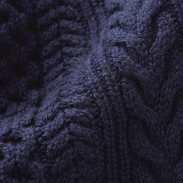 True Navy Cableknit Crewneck Sweater textile close up