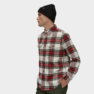 Red 2 Pocket Flannel Shirt Side View on model