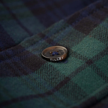 Navy 2 Pocket Flannel Shirt button close up