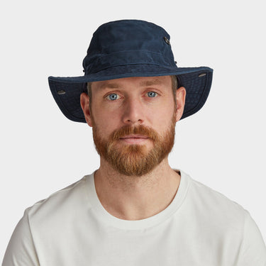 Navy T3 Wanderer Hat front view on model