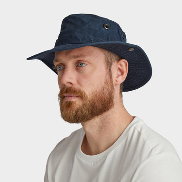Navy T3 Wanderer Hat side view on model