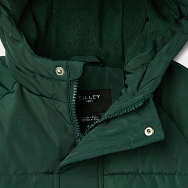 Green Kids Alpine Puffer zipper close up