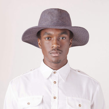 Denim Blue Bellwood Hat front view on model