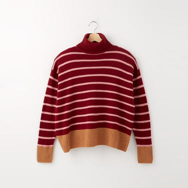 Burgundy Stripe Turtleneck Front View